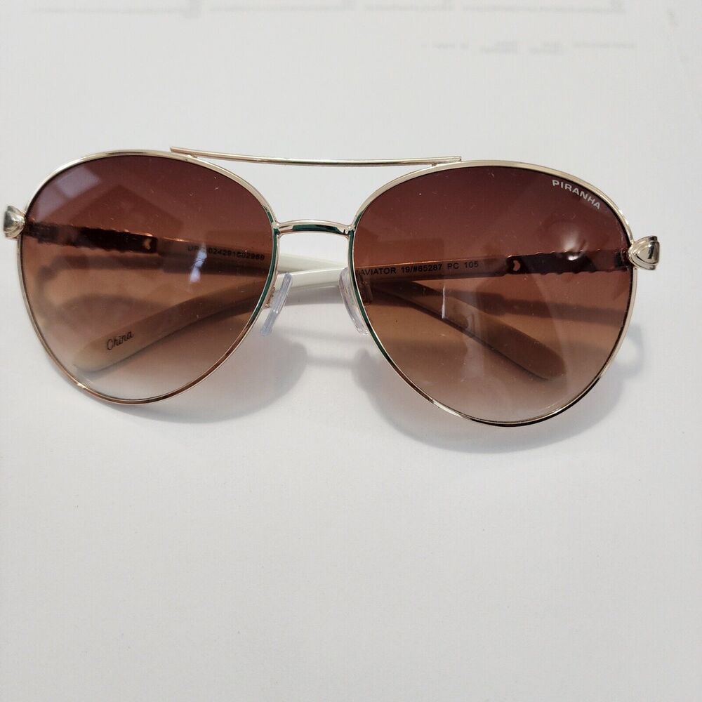 Piranha Womens Fashion Sunglasses Aviator 19/#652287 PC 105 White & Gold